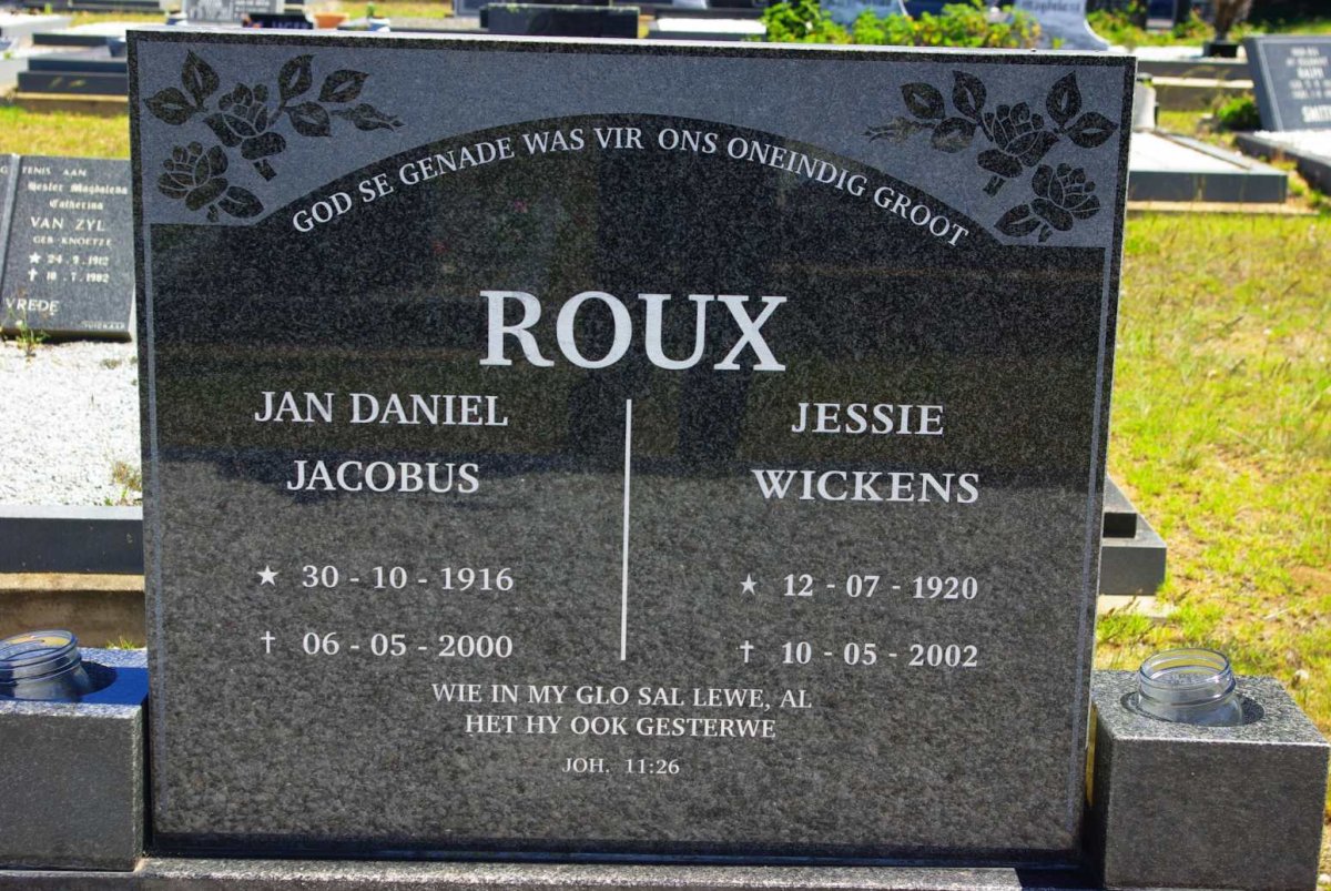 ROUX Jan Daniel Jacobus 1916-2000 &amp; Jessie WICKENS 1920-2002