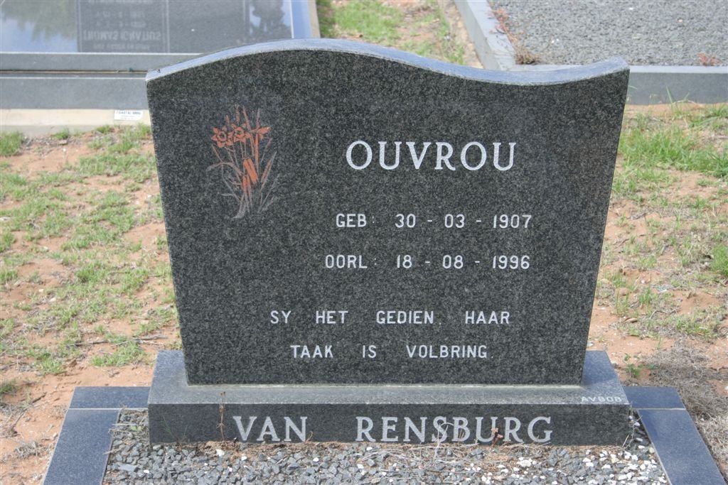 RENSBURG Ouvrou, van 1907-1996