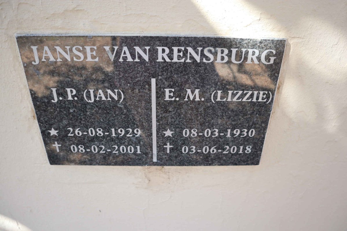 RENSBURG J.P., Janse van 1929-2001 & E.M. 1930-2018