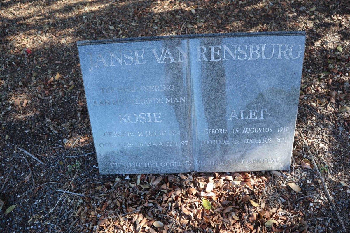 RENSBURG Kosie, Janse van 1914-1997 & Alet 1910-2011