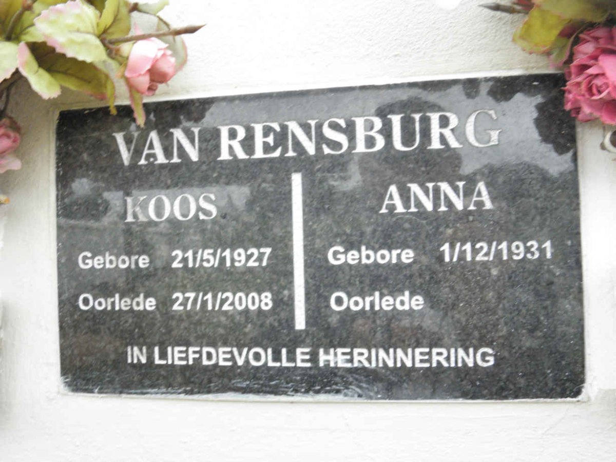 RENSBURG Koos, van 1927-2008 &amp; Anna 1931-