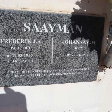 SAAYMAN Frederik J.A. 1935-2014 & Johanna C.M. 1943-