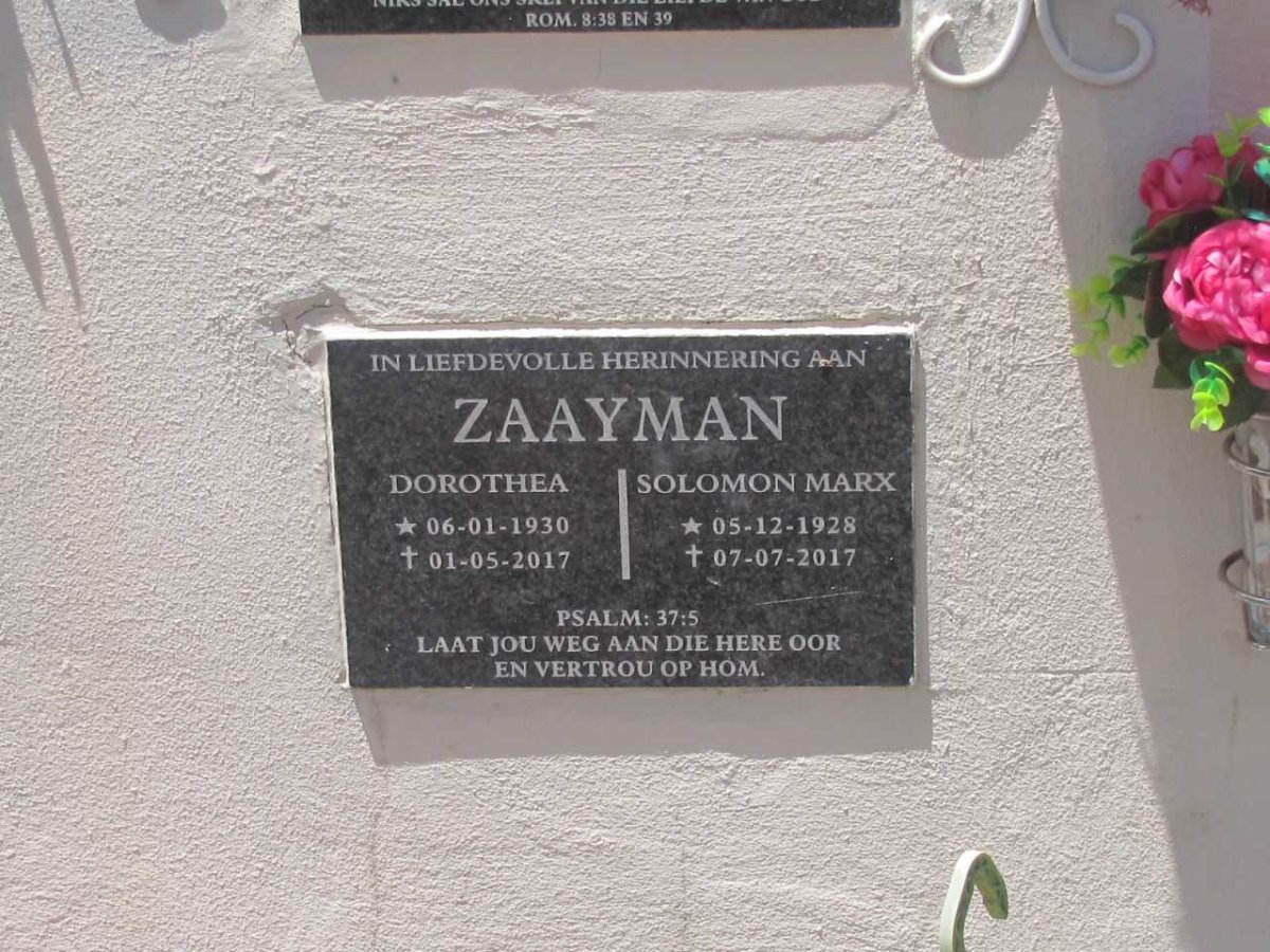 ZAAYMAN Solomon Marx 1928-2017 &amp; Dorothea 1930-2017