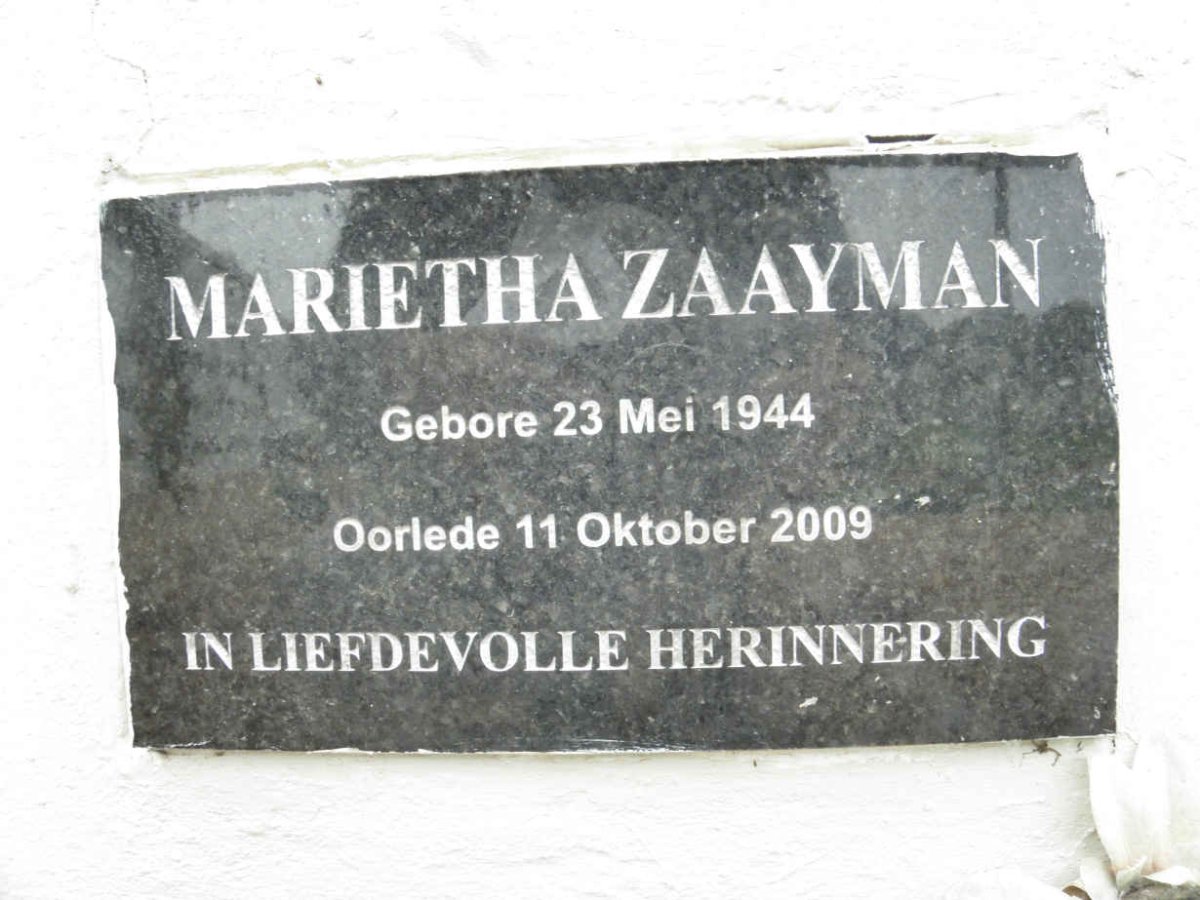ZAAYMAN Marietha 1944-2009