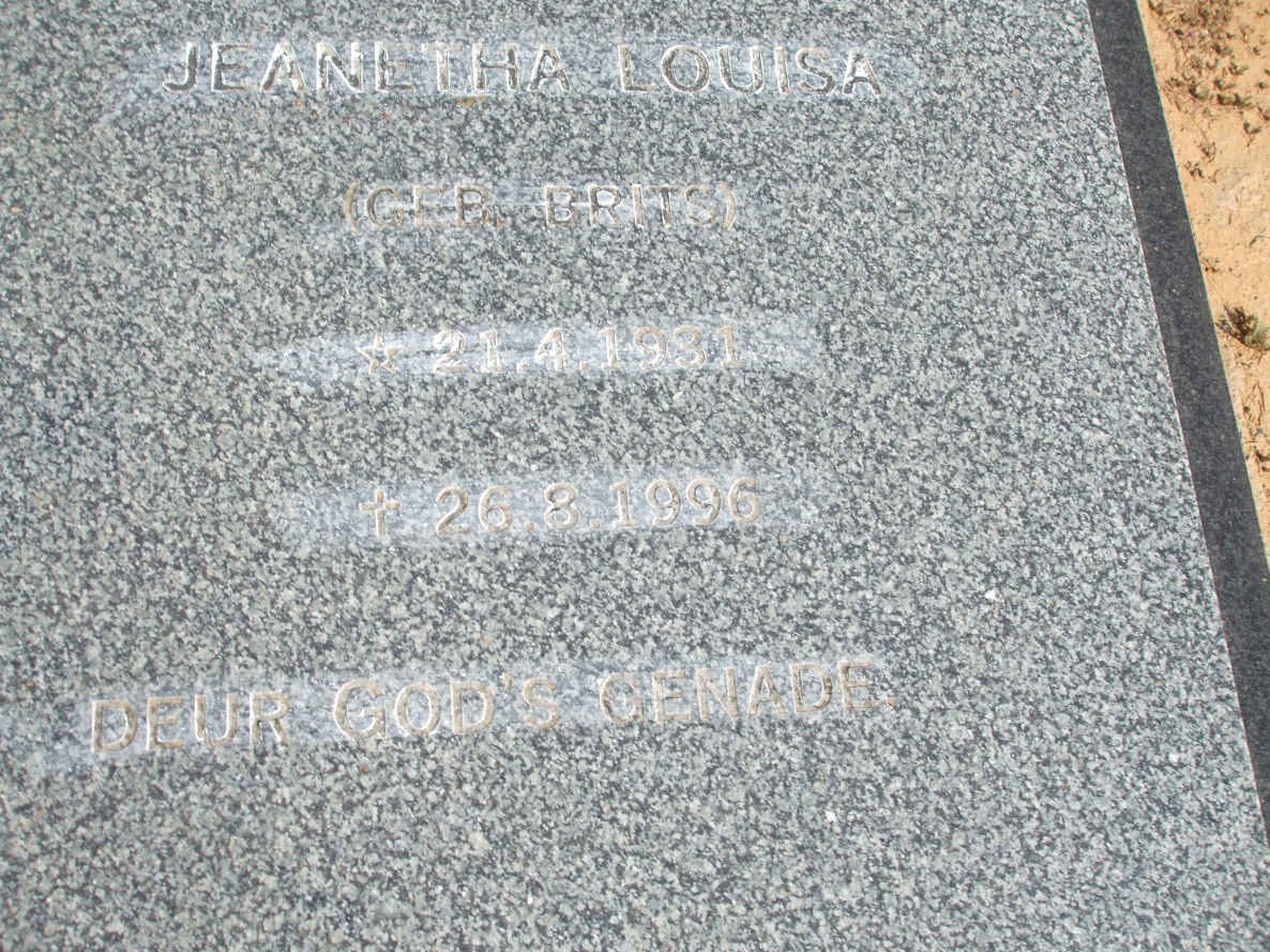 HOVEN Jeanetha Louisa nee BRITS 1931-1996