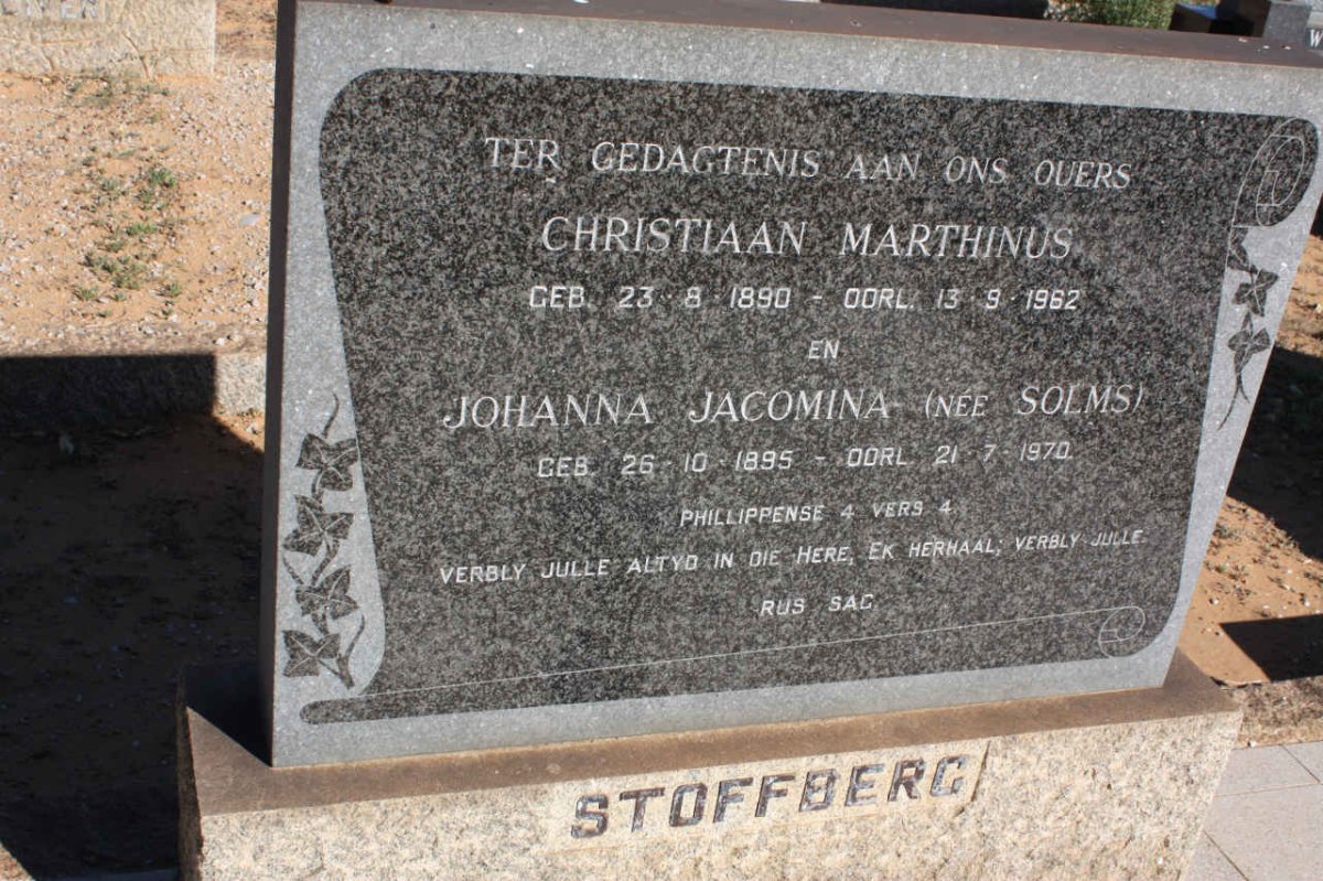 STOFFBERG Christiaan Marthinus 1890-1962 &amp; Johanna Jacomina SOLMS 1895-1970