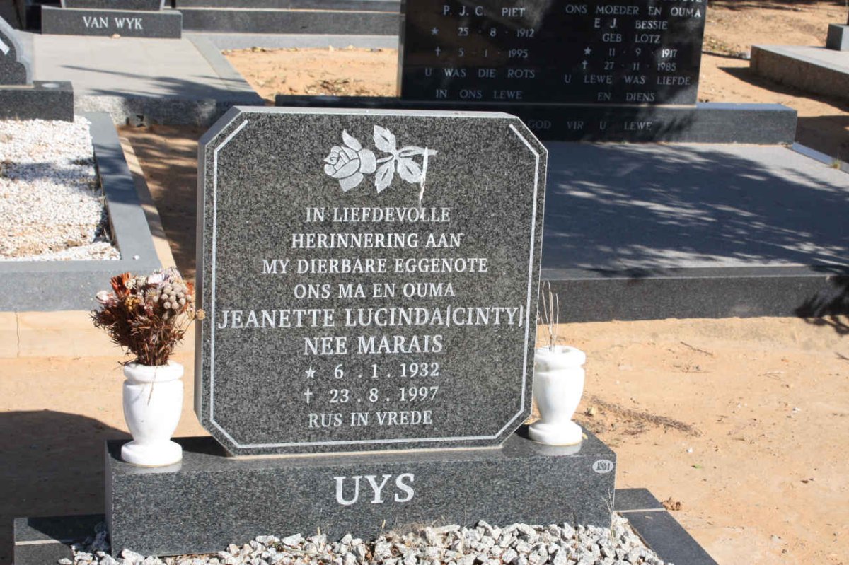 UYS Jeanette Lucinda nee MARAIS 1932-1997