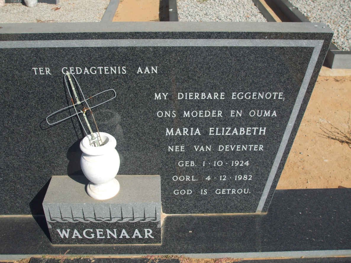 WAGENAAR Maria Elizabeth nee VAN DEVENTER 1924-1982