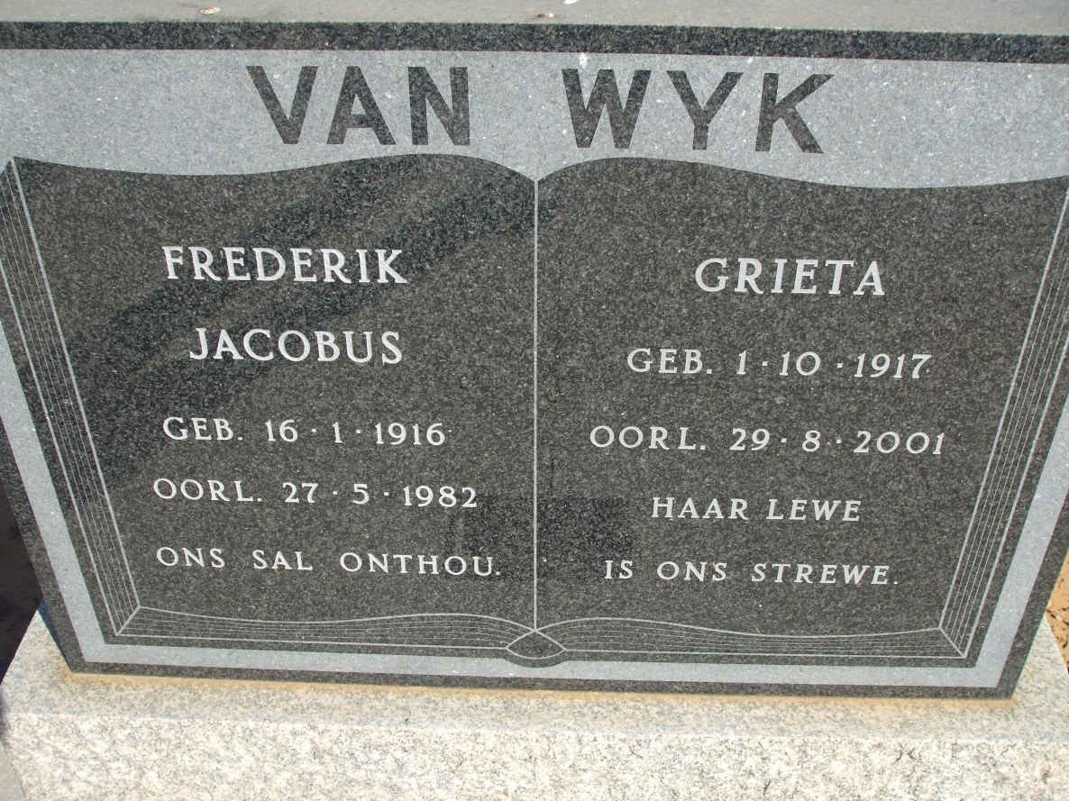 WYK Frederik Jacobus, van 1916-1982 &amp; Grieta 1917-2001