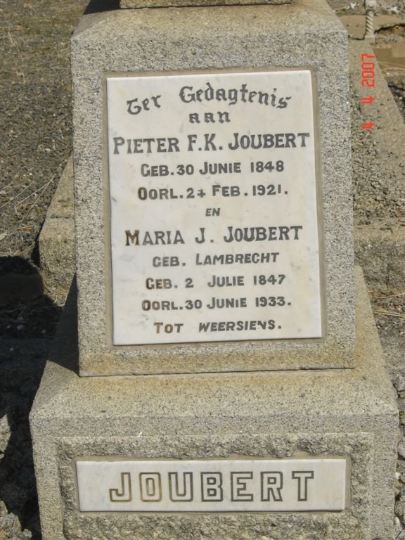 JOUBERT Pieter F.K. 1848-1921 &amp; Maria J. LAMBRECHT 1847-1933