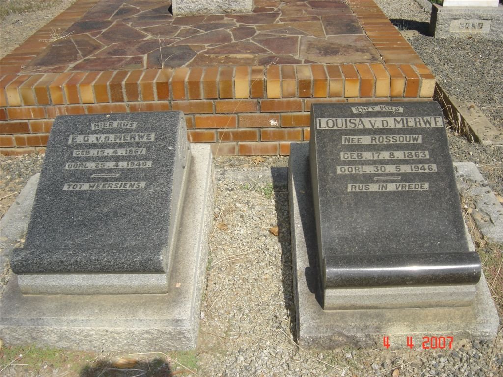 MERWE E.G., v.d. 1867-1940 &amp; Louisa ROSSOUW 1863-1946