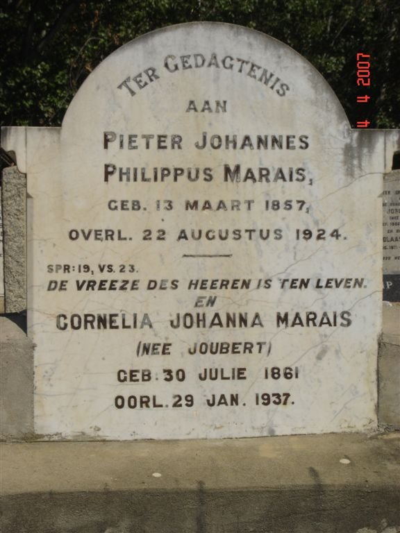 MARAIS Pieter Johannes Philippus 1857-1924 &amp; Cornelia Johanna JOUBERT 1861-1937