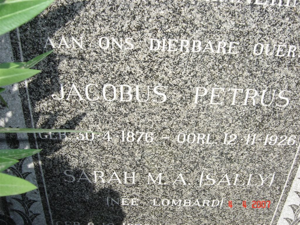 MALHERBE Jacobus Petrus 1876-1926 &amp; Sarah M.A. LOMBARD 1876-19??_3