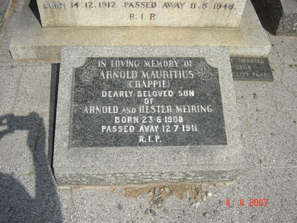 MEIRING Arnold Mauritius 1908-1911