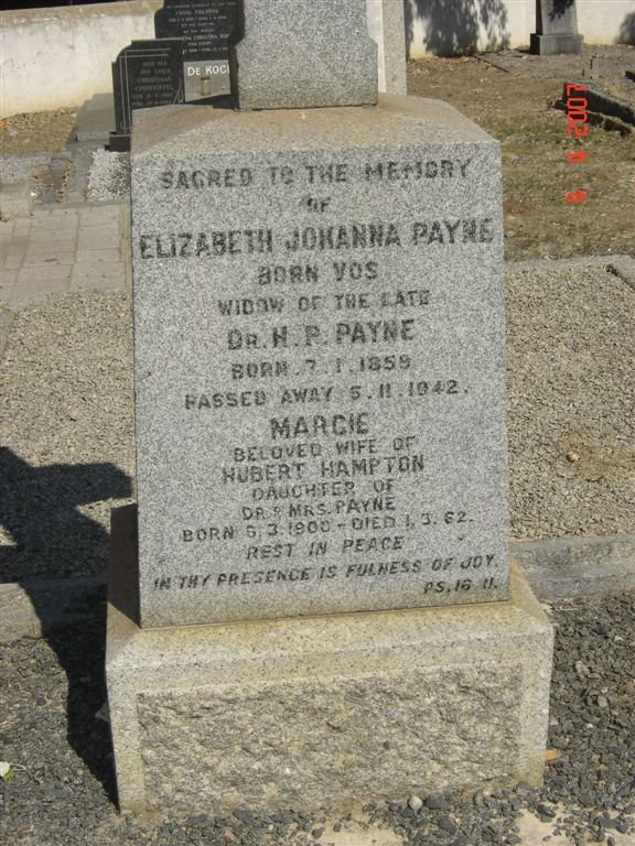 PAYNE Elizabeth Johanna nee VOS 1859-1942 :: HAMPTON Margie nee PAYNE 1900-1962
