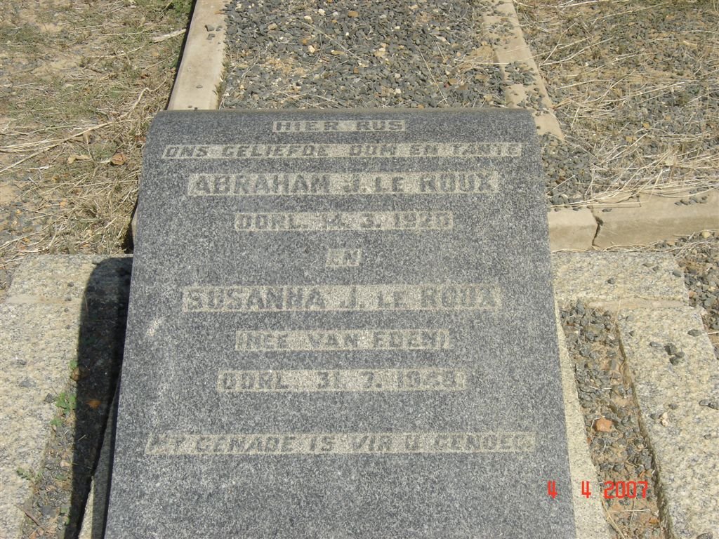 ROUX Abraham J., le -1920 &amp; Susanna J. VAN EDEN -1948