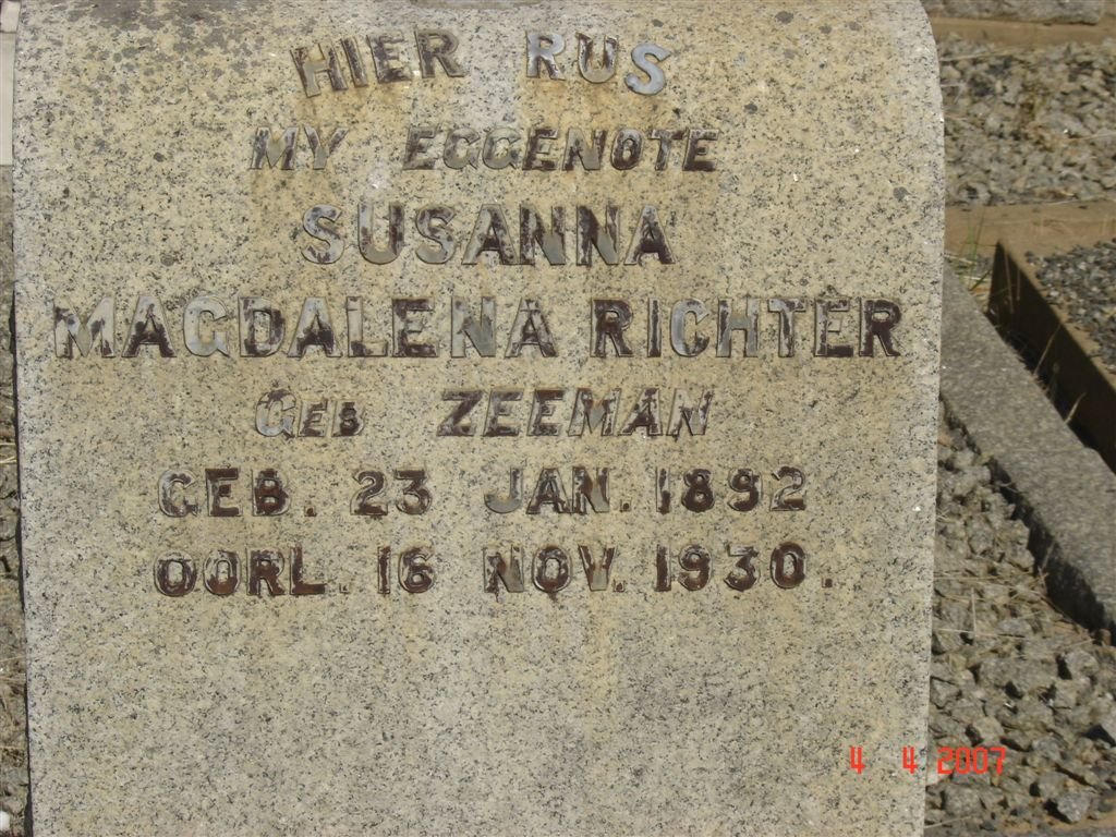RICHTER Susanna Magdalena nee ZEEMAN 1892-1930