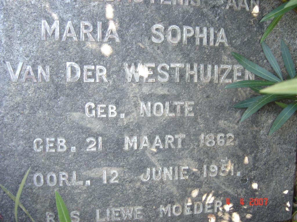 WESTHUIZEN Maria Sophia, van der nee NOLTE 1862-1951