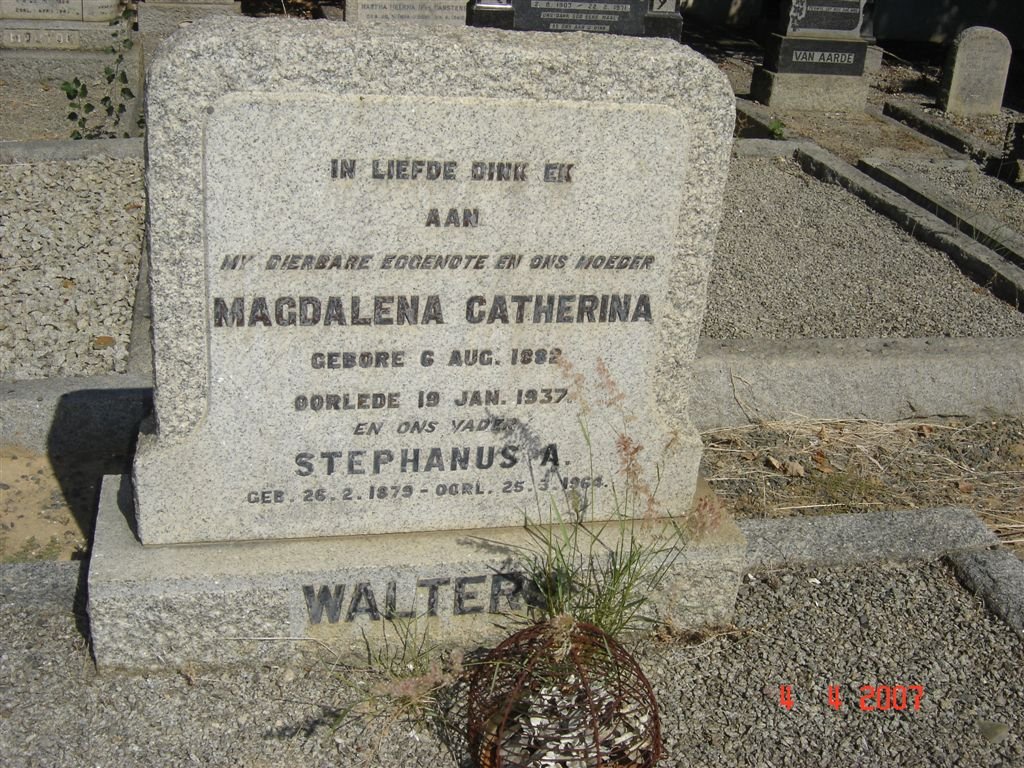 WALTERS Stephanus A. 1879-1964 &amp; Magdalena Catherina 1882-1937