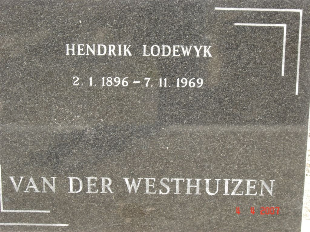 WESTHUIZEN Hendrik Lodewyk, van der 1896-1969