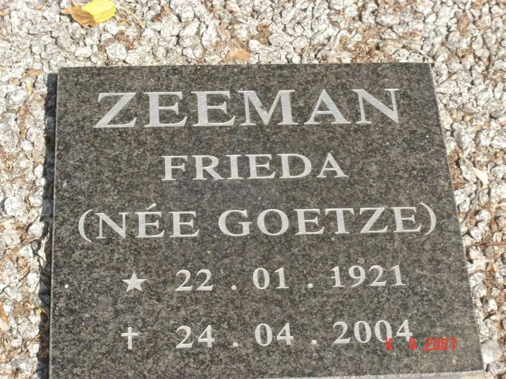 ZEEMAN Frieda nee GOETZE 1921-2004