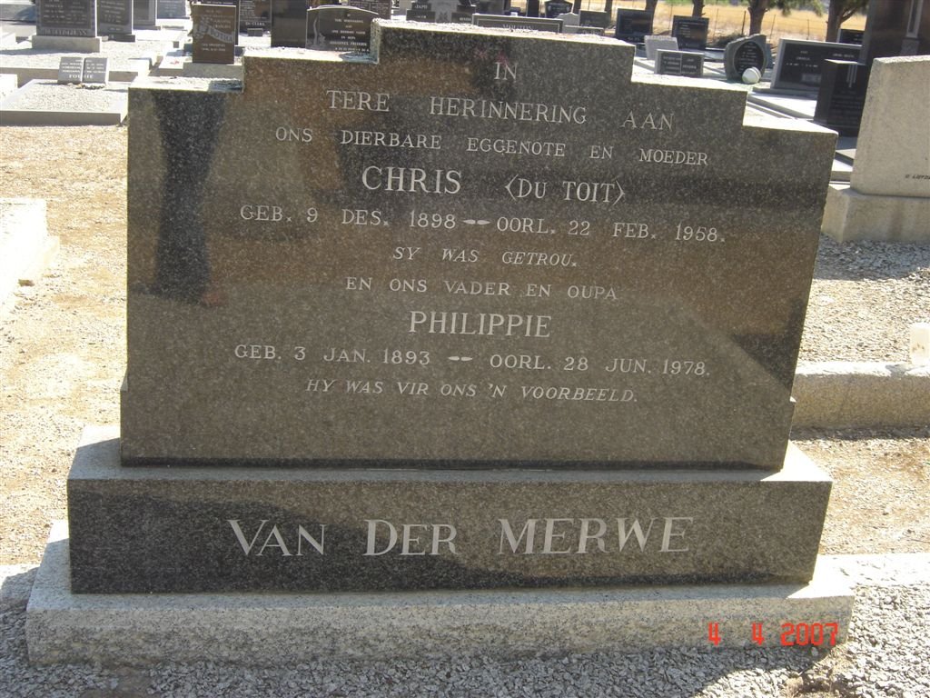 MERWE Philippie, van der 1893-1978 &amp; Chris DU TOIT 1898-1958