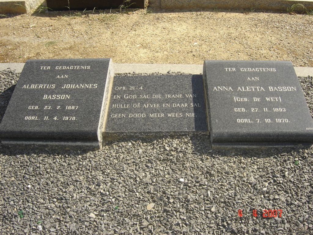 BASSON Albertus Johannes 1887-1978 &amp; Anna Aletta DE WET 1893-1970