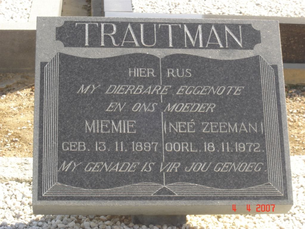 TRAUTMAN Miemie, nee ZEEMAN 1897-1972