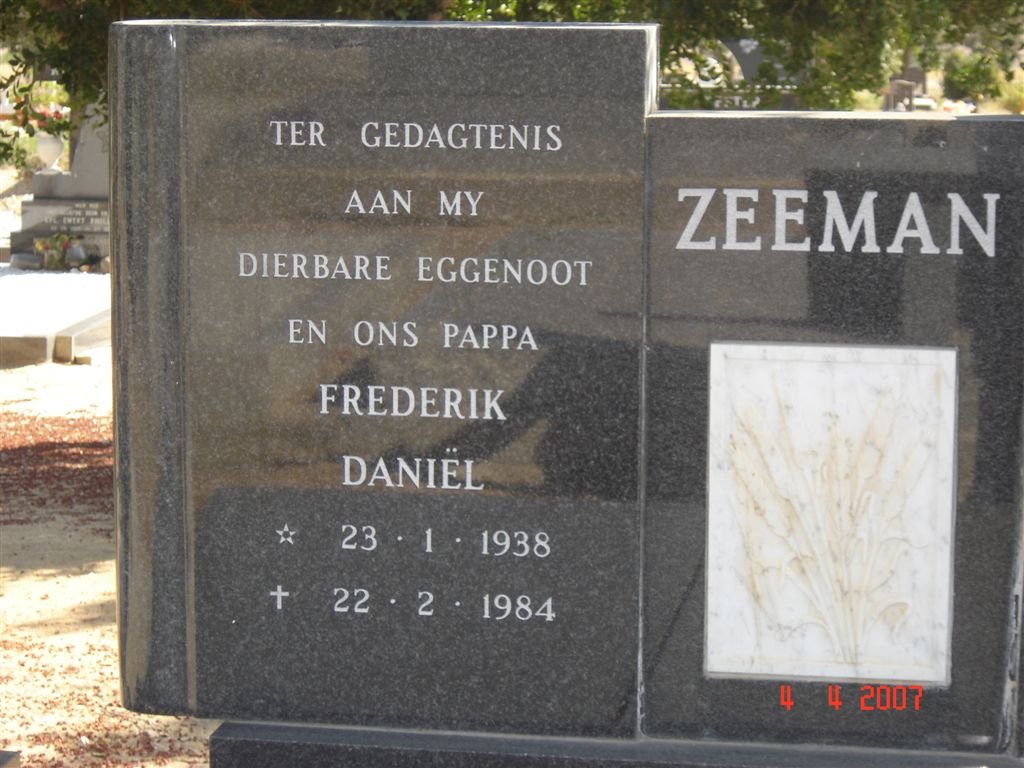 ZEEMAN Frederik Daniel 1938-1984