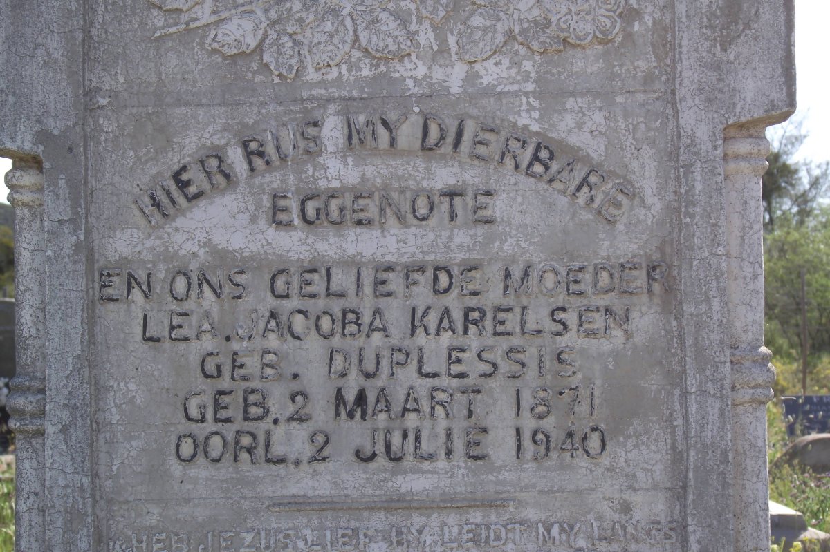 KARELSEN Lea Jacoba nee DU PLESSIS 1871-1940