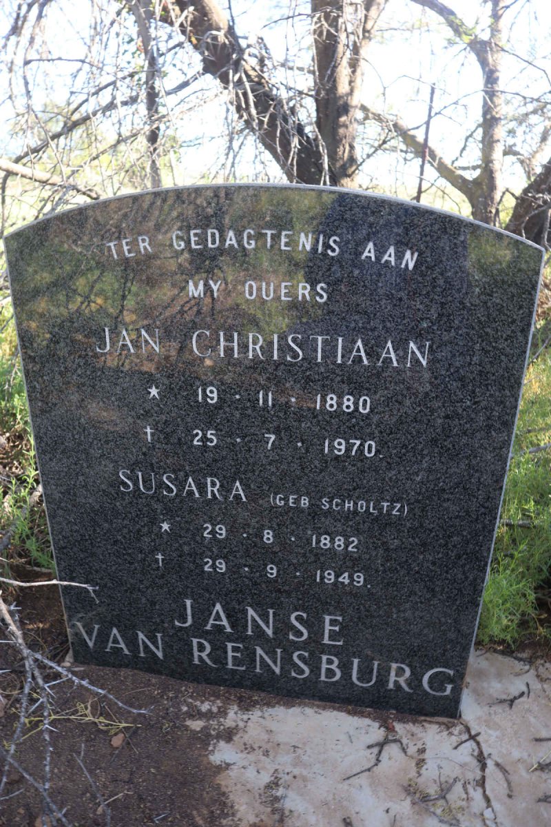 RENSBURG Jan Christiaan, Janse van 1880-1970 & Susara SCHOLTZ 1882-1949
