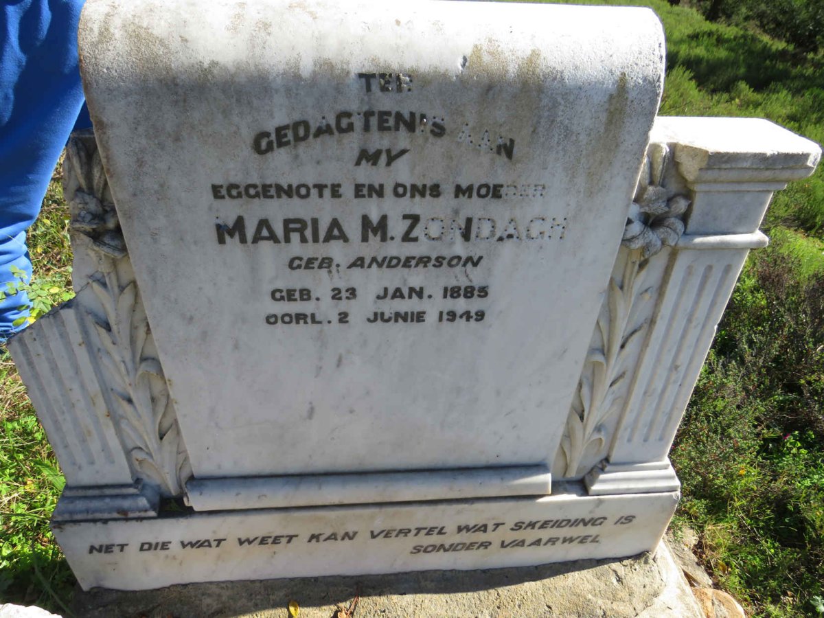 ZONDAGH Maria M. nee ANDERSON 1885-1949
