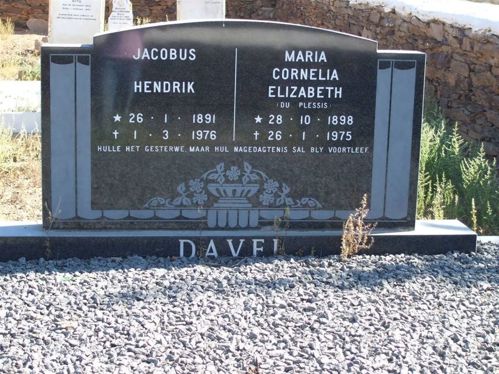 DAVEL Jacobus Hendrik 1891-1976 &amp; Maria Cornelia Elizabeth DU PLESSIS 1898-1975