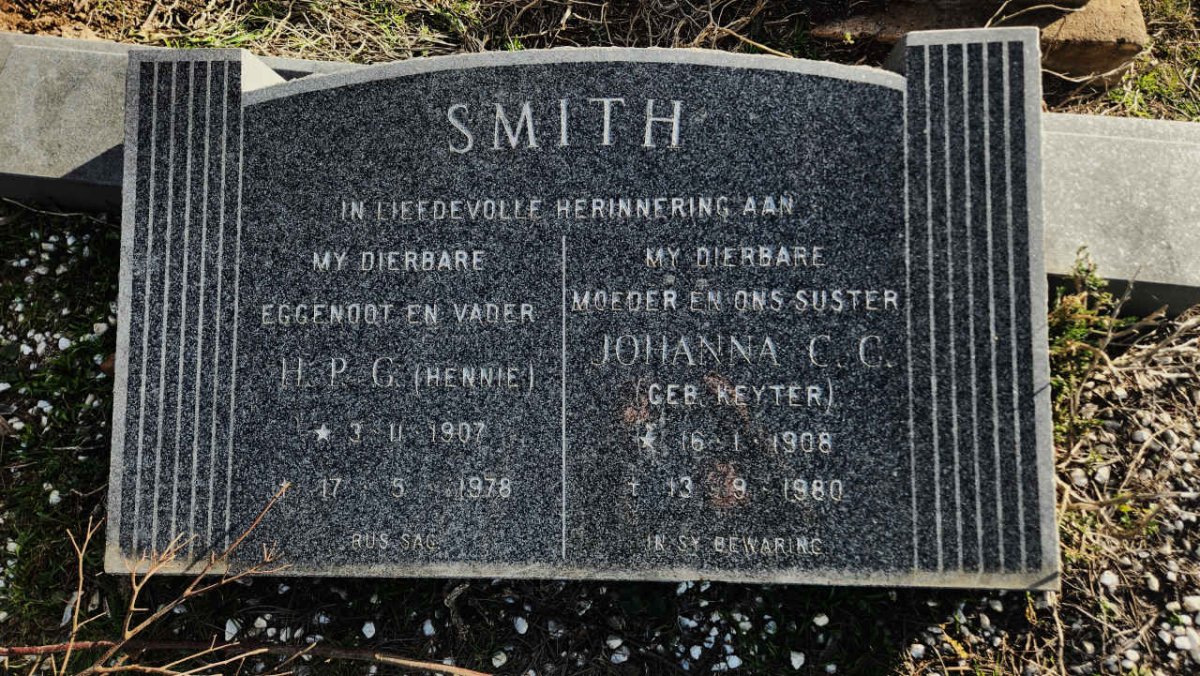 SMITH H.P.G. 1907-1978 & Johanna C.C. KEYTER 1908-1980