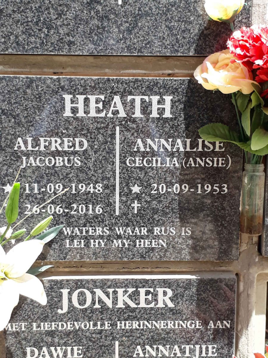 HEATH Alfred Jacobus 1948-2016 &amp; Annalise Cecilia 1953-