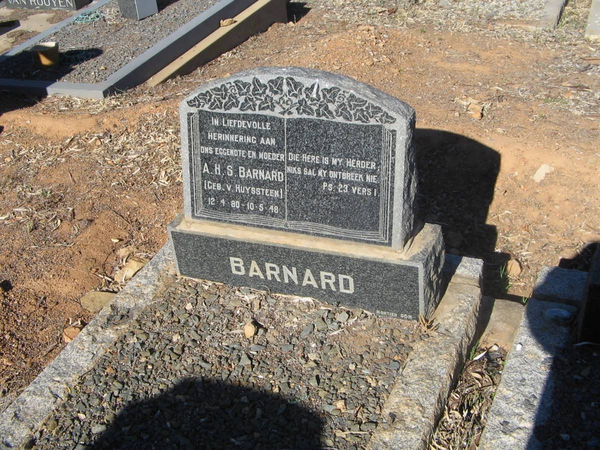 BARNARD A.H.S. nee v. HUYSSTEEN 1880-1948