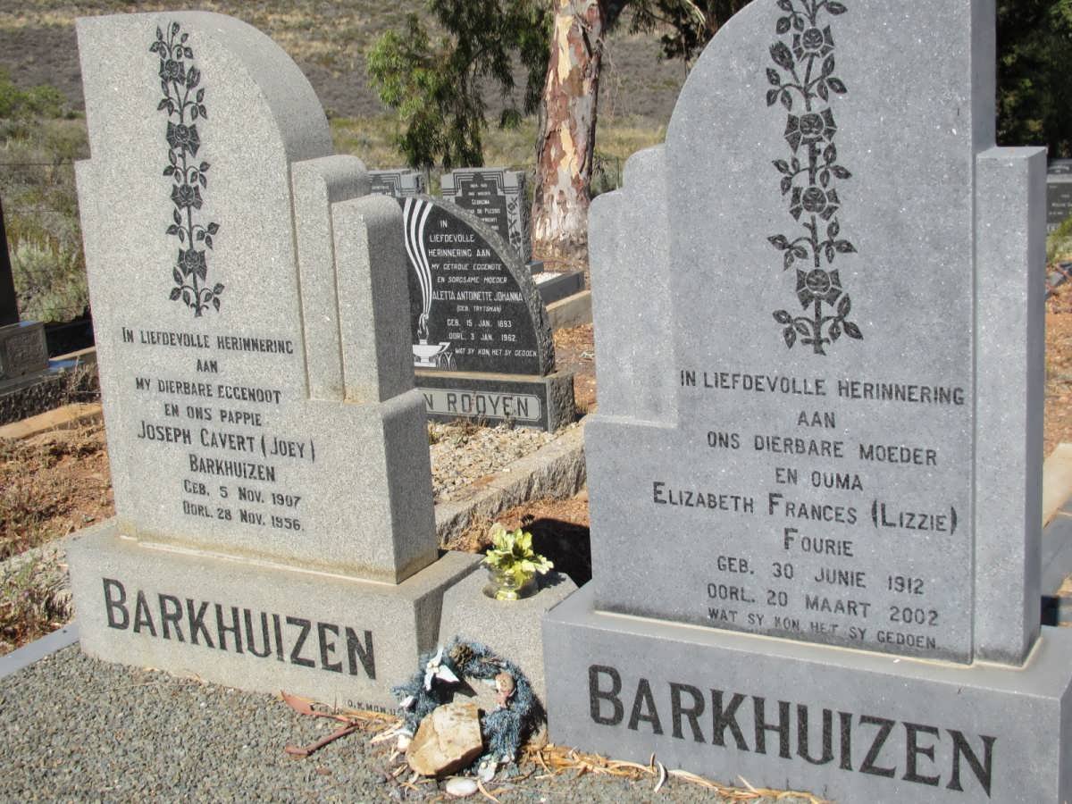BARKHUIZEN Joseph Cavert 1907-1956 &amp; Elizabeth Frances FOURIE 1912-2002