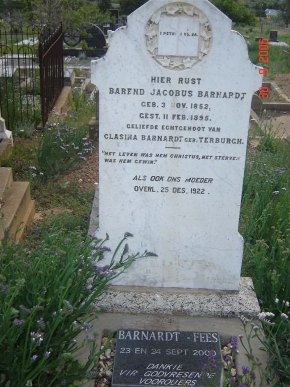 BARNARDT Barend Jacobus 1852-1895 &amp; Clasina TERBURGH -1922