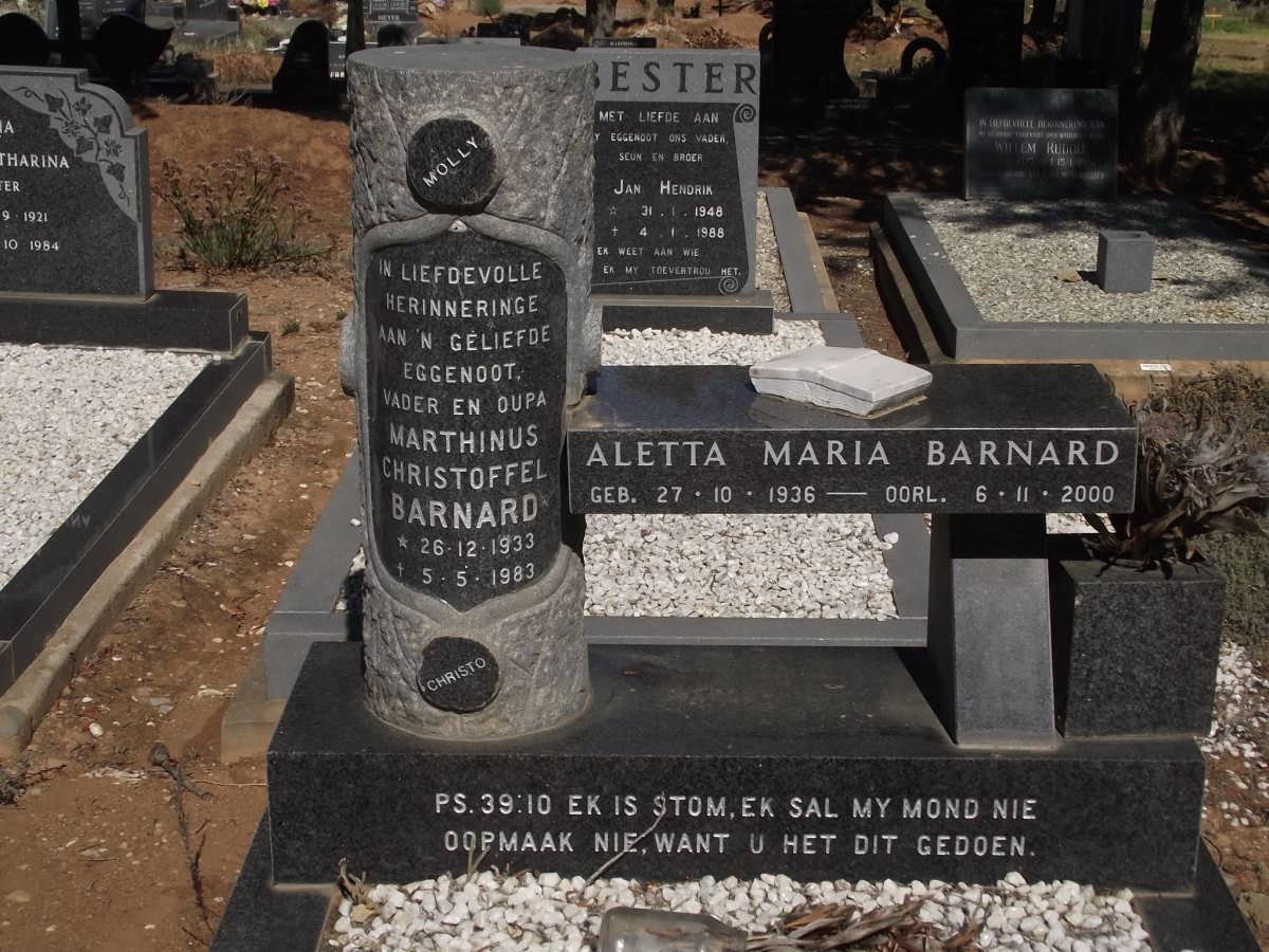 BARNARD Marthinus Christoffel 1933-1983 &amp; Aletta Maria 1936-2000