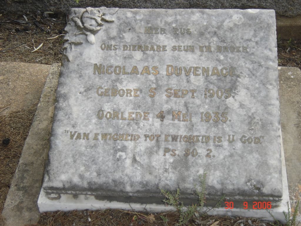 DUVENAGE Nicolaas 1905-1935
