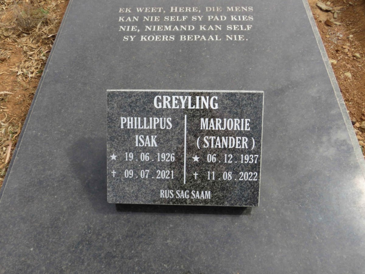 GREYLING Phillipus Isak 1926-2021 &amp; Marjorie STANDER 1937-2022