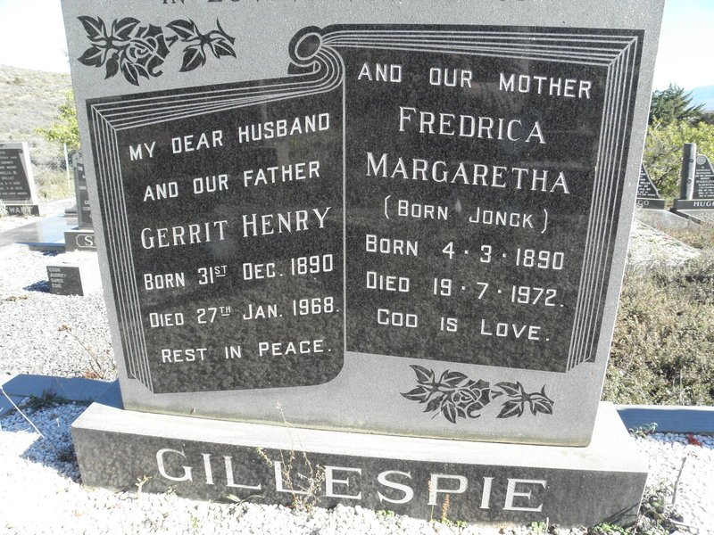 GILLESPIE Gerrit Henry 1890-1968 &amp; Fredrica Margaretha JONCK 1890-1972