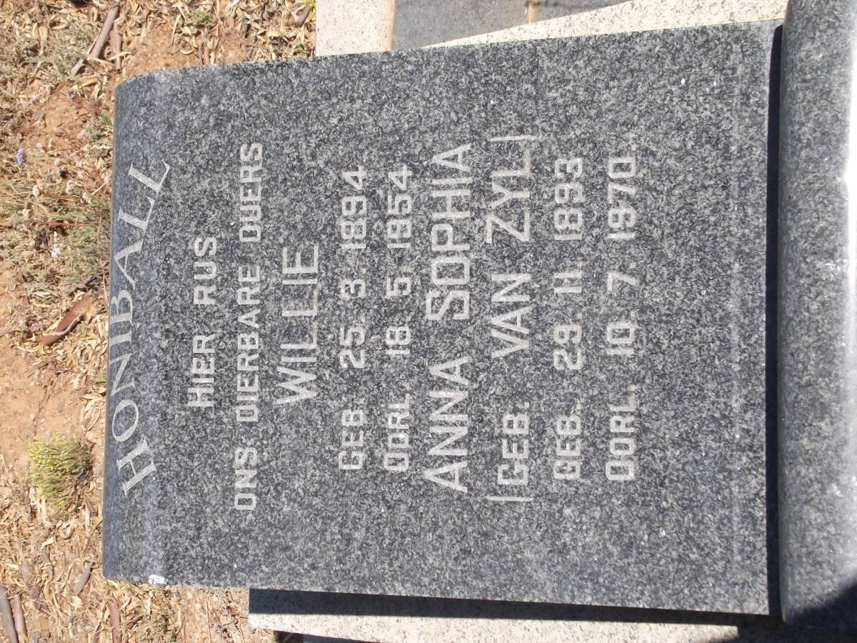 HONIBALL Willie 1894-1954 &amp; Anna Sophia van ZYL 1893-1970