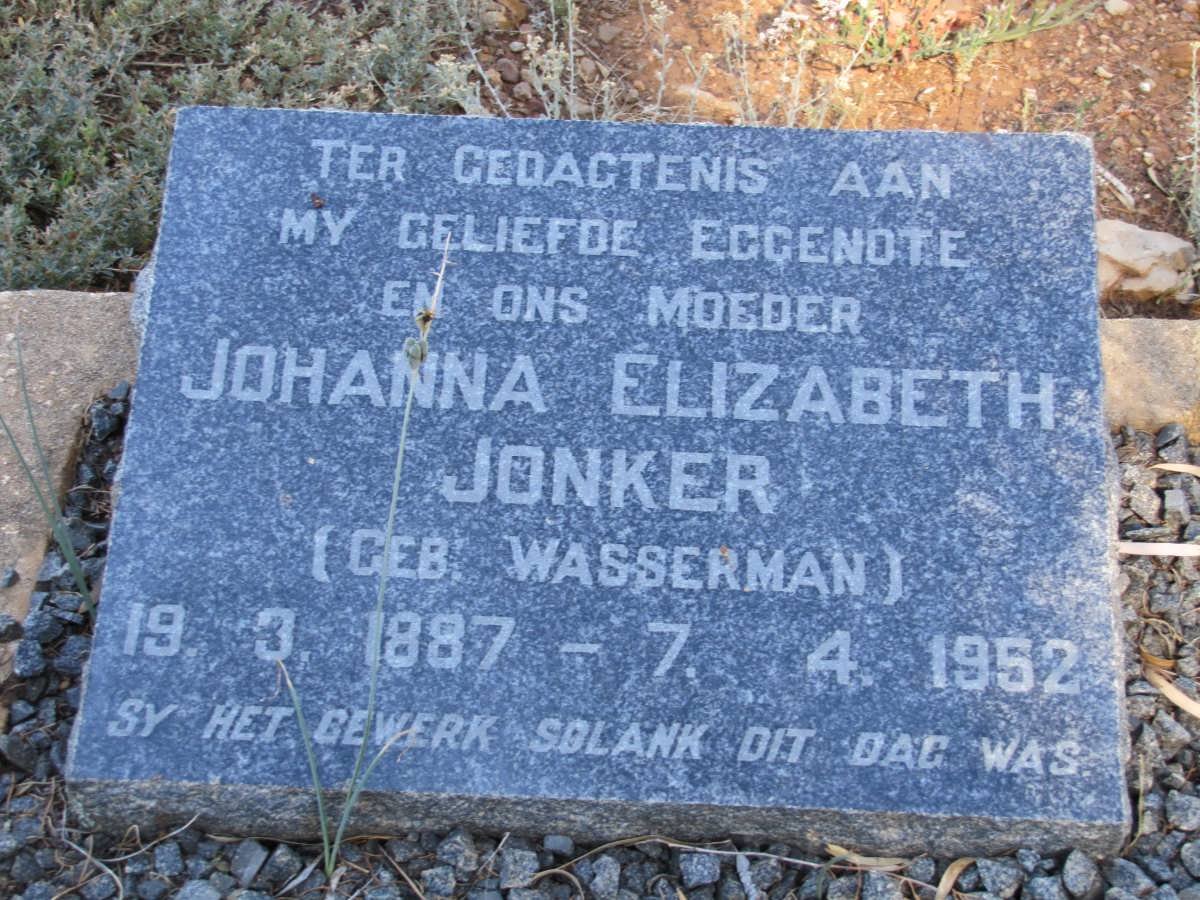 JONKER Johanna Elizabeth nee WASSERMAN 1887-1952