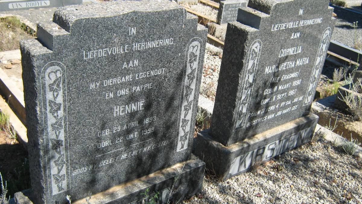 KIRSTEN Hennie 1893-1959 &amp; Cornelia Margaretha Maria ERASMUS 1890-1967