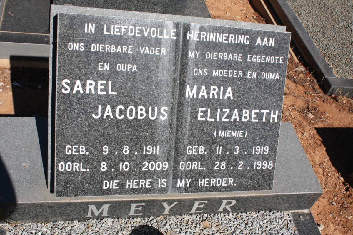 MEYER Sarel Jacobus 1911-2009 &amp; Maria Elizabeth 1919-1998