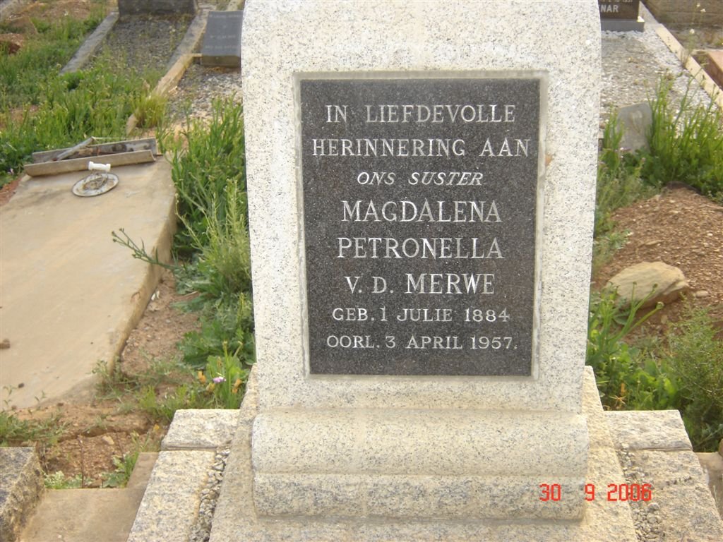 MERWE Magdalena Petronella, v.d. 1884-1957