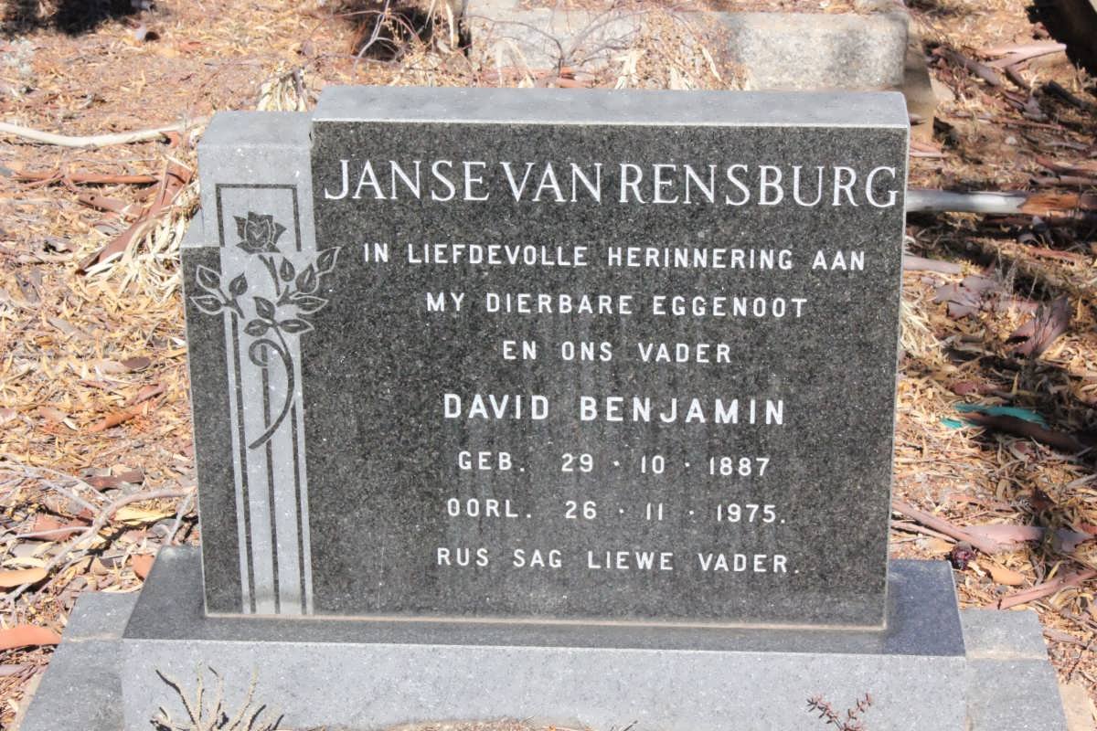 RENSBURG David Benjamin, Janse van 1887-1975