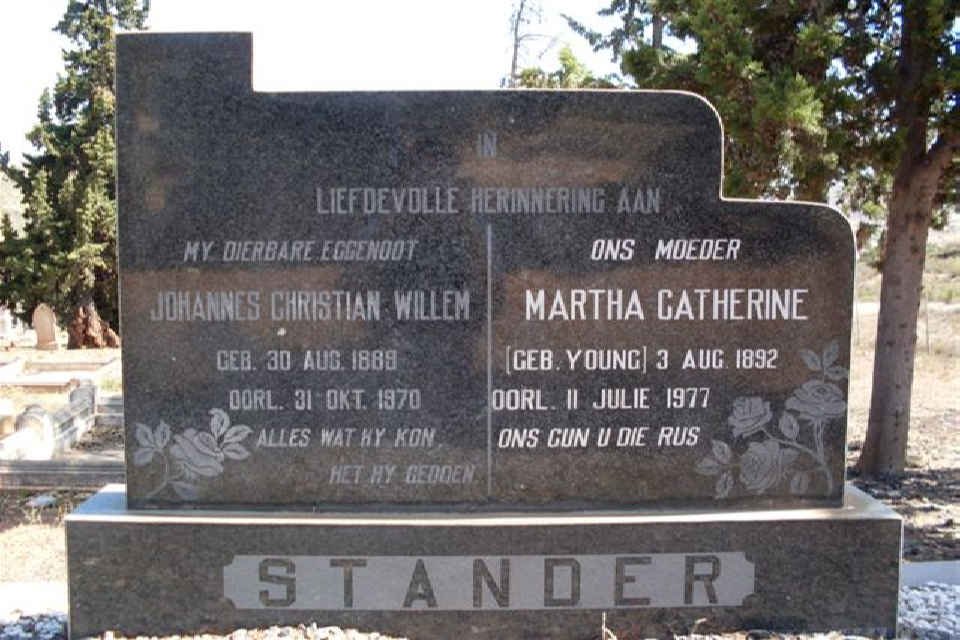 STANDER Johannes Christian Willem 1888-1970 &amp; Martha Catherine YOUNG 1892-1977
