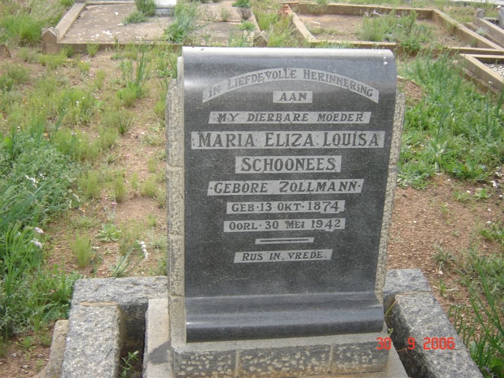 SCHOONEES Maria Eliza Louisa nee ZOLLMANN 1874-1942